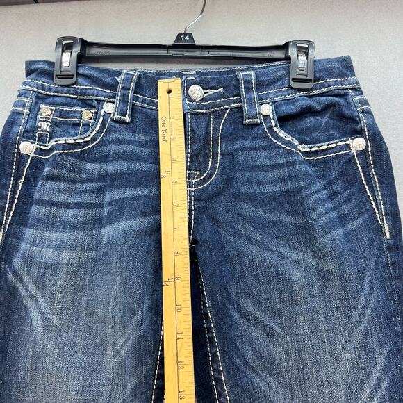 Miss Me Women's Jeans Size 26x33 Mid Rise Easy Boot Faux Pocket Biker Bling - Picture 5 of 16